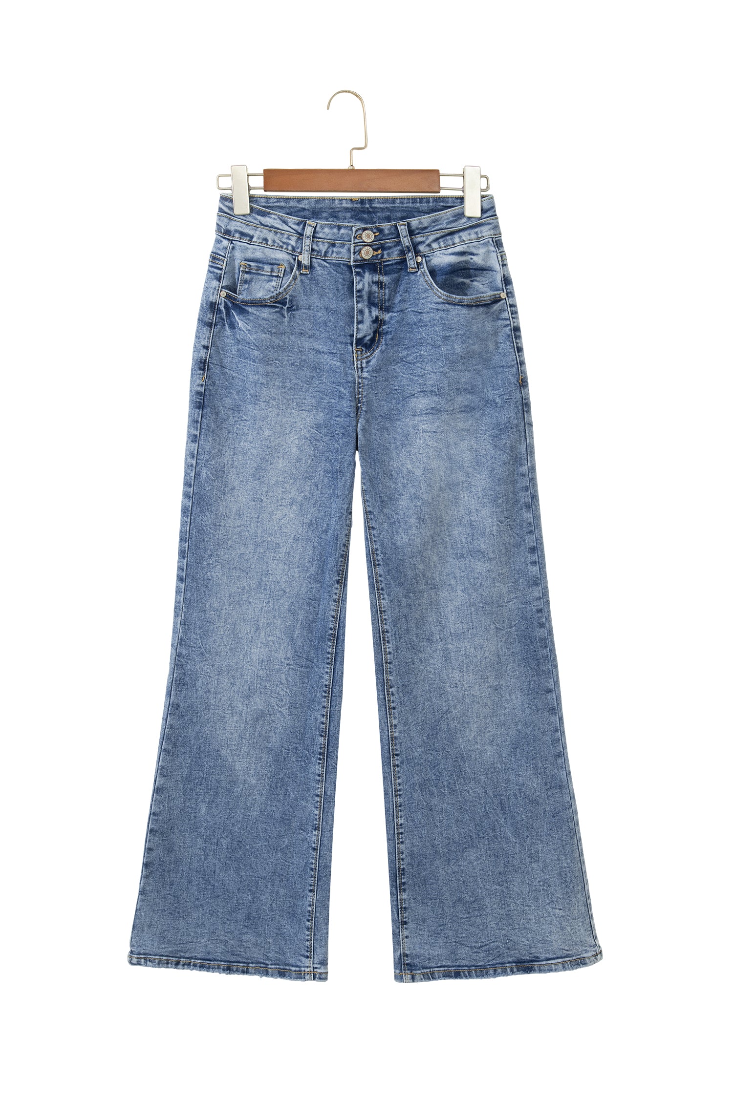 Beau Blue Acid Wash Pocket Detail Flare Jeans