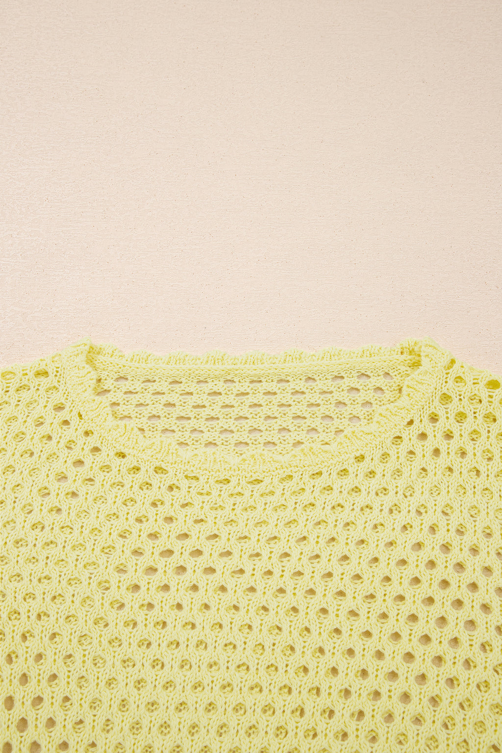 White Scalloped Trim Hollow Out Knit Long Sleeve Top