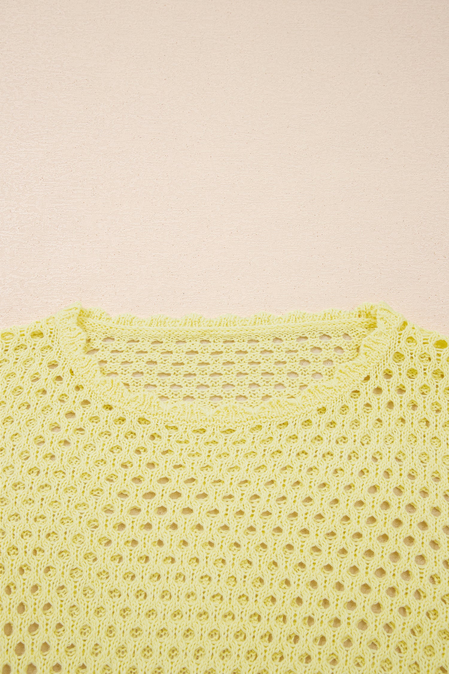 White Scalloped Trim Hollow Out Knit Long Sleeve Top