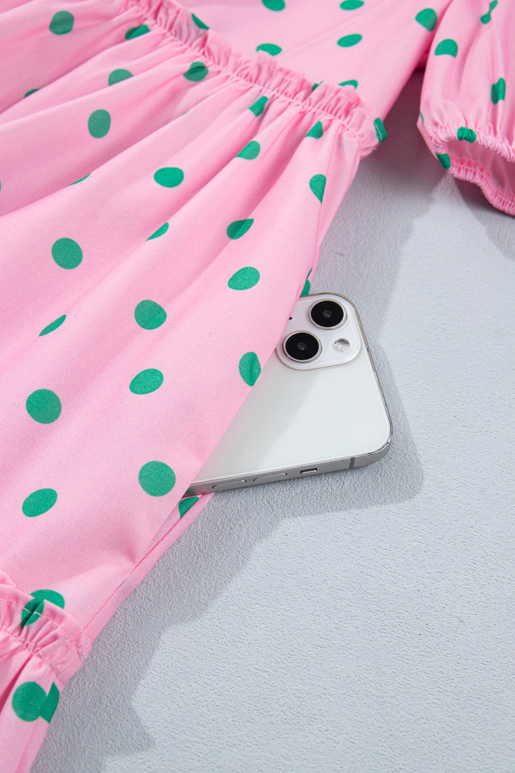 Pink Polka Dot Print V Neck Short Sleeve Tiered Mini Dress
