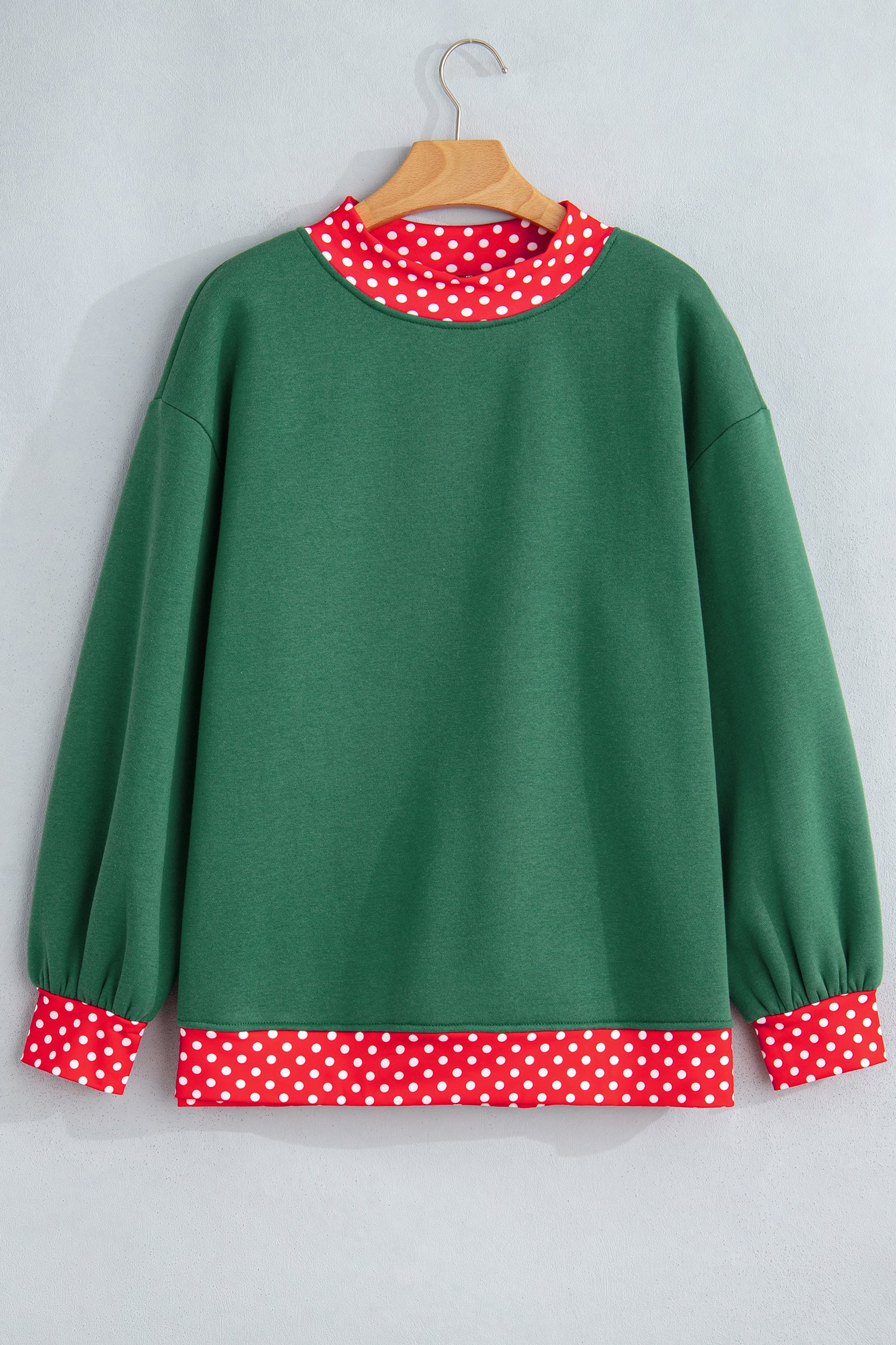 Dark Green Colorblock Polka Dot Contrast Trim Oversized Sweatshirt