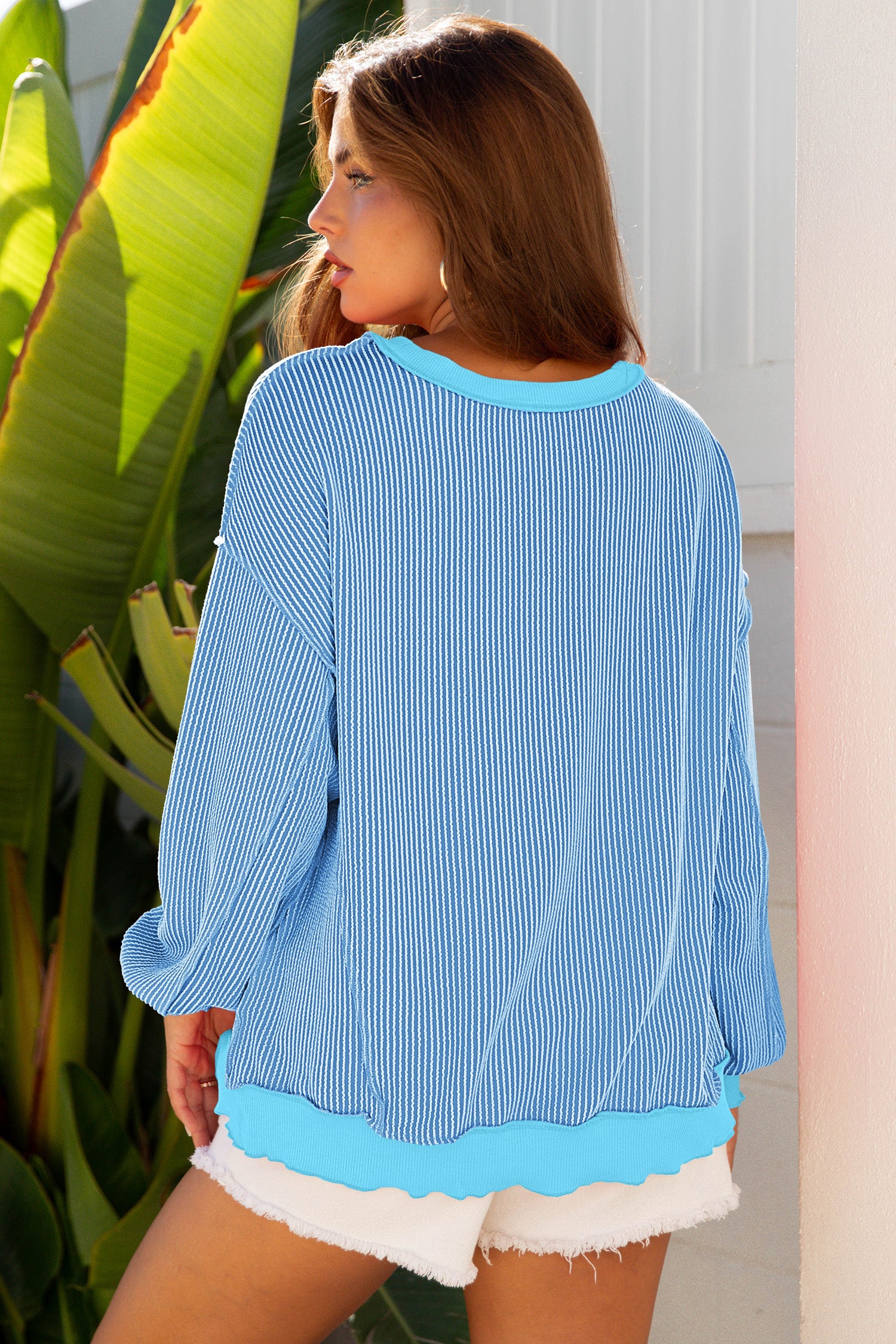 Strawberry Pink Twisted Rib Uneven Hem Drop Shoulder Loose Knit Top
