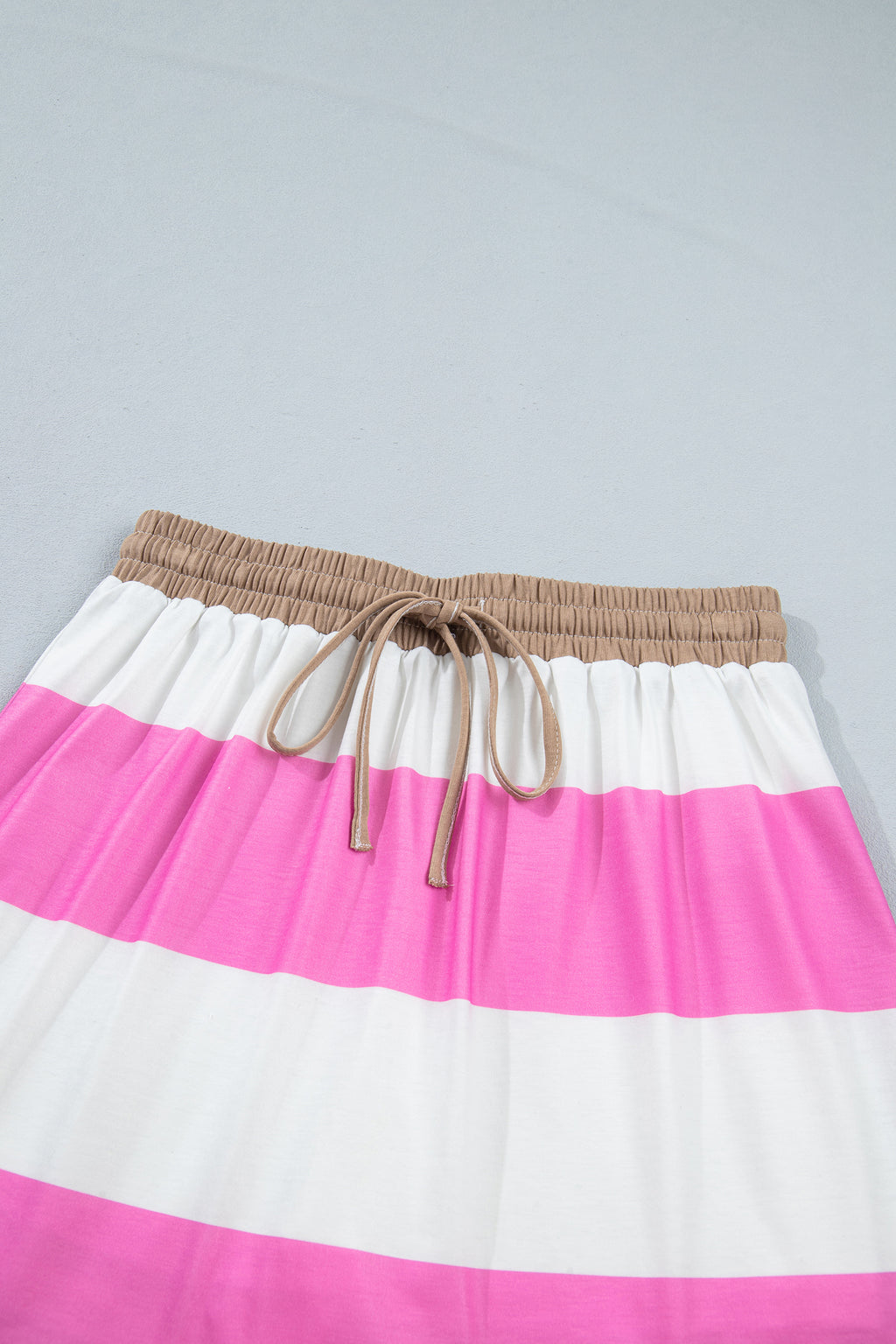 Rose Stripe Colorblock Trim Polo Tee Drawstring Mini Skirt 2pcs Set