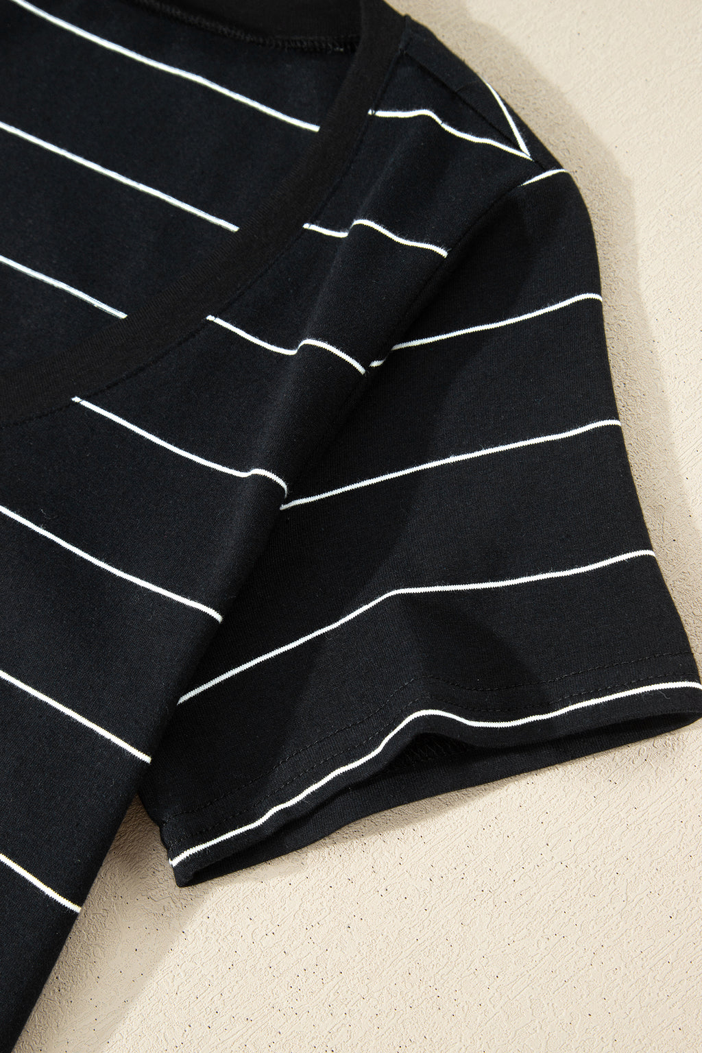 Black Stripe Casual Short Sleeve Side Slit Maxi T Shirt Dress