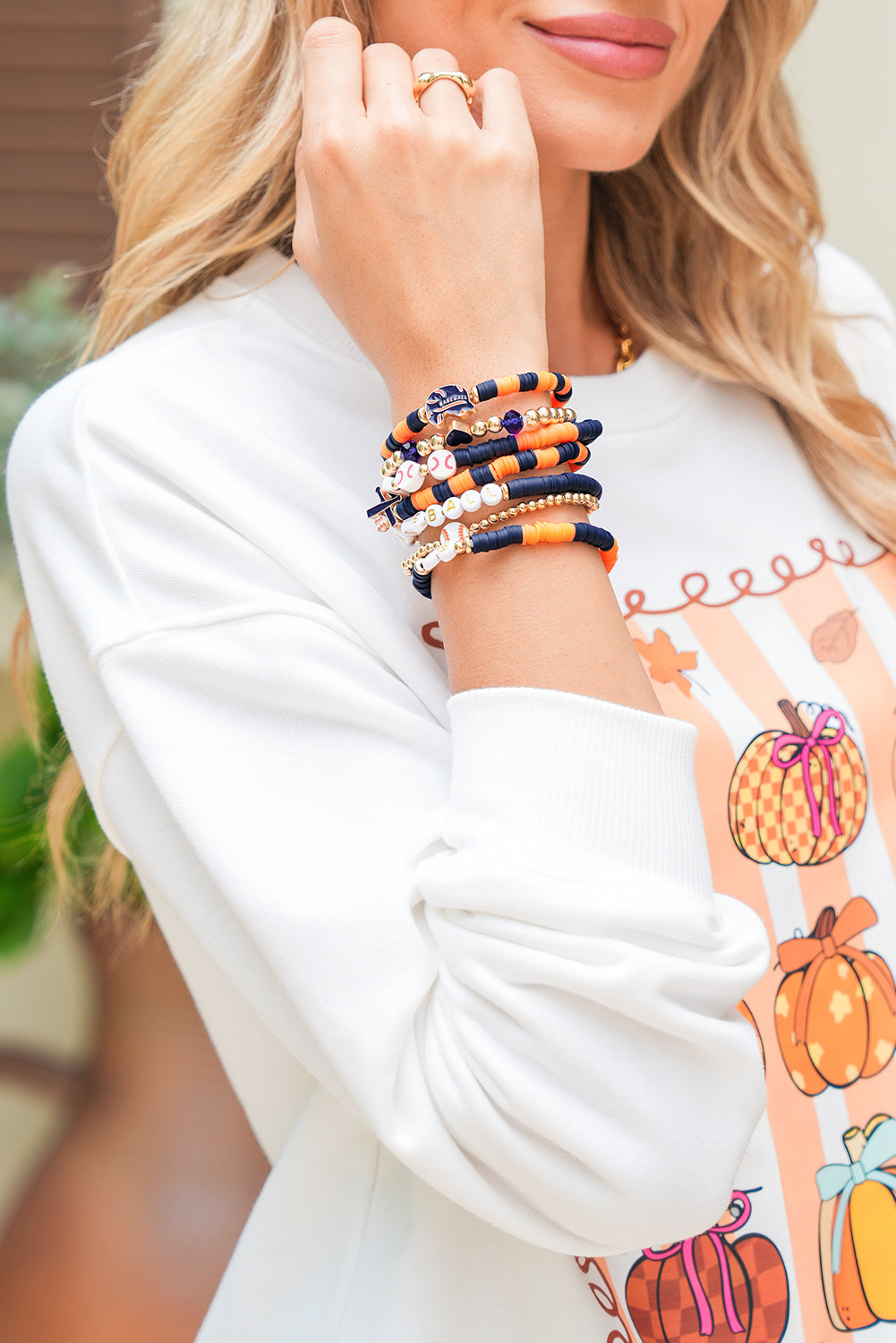 Orange 7pcs Game Day Football Stackable Bracelet Set