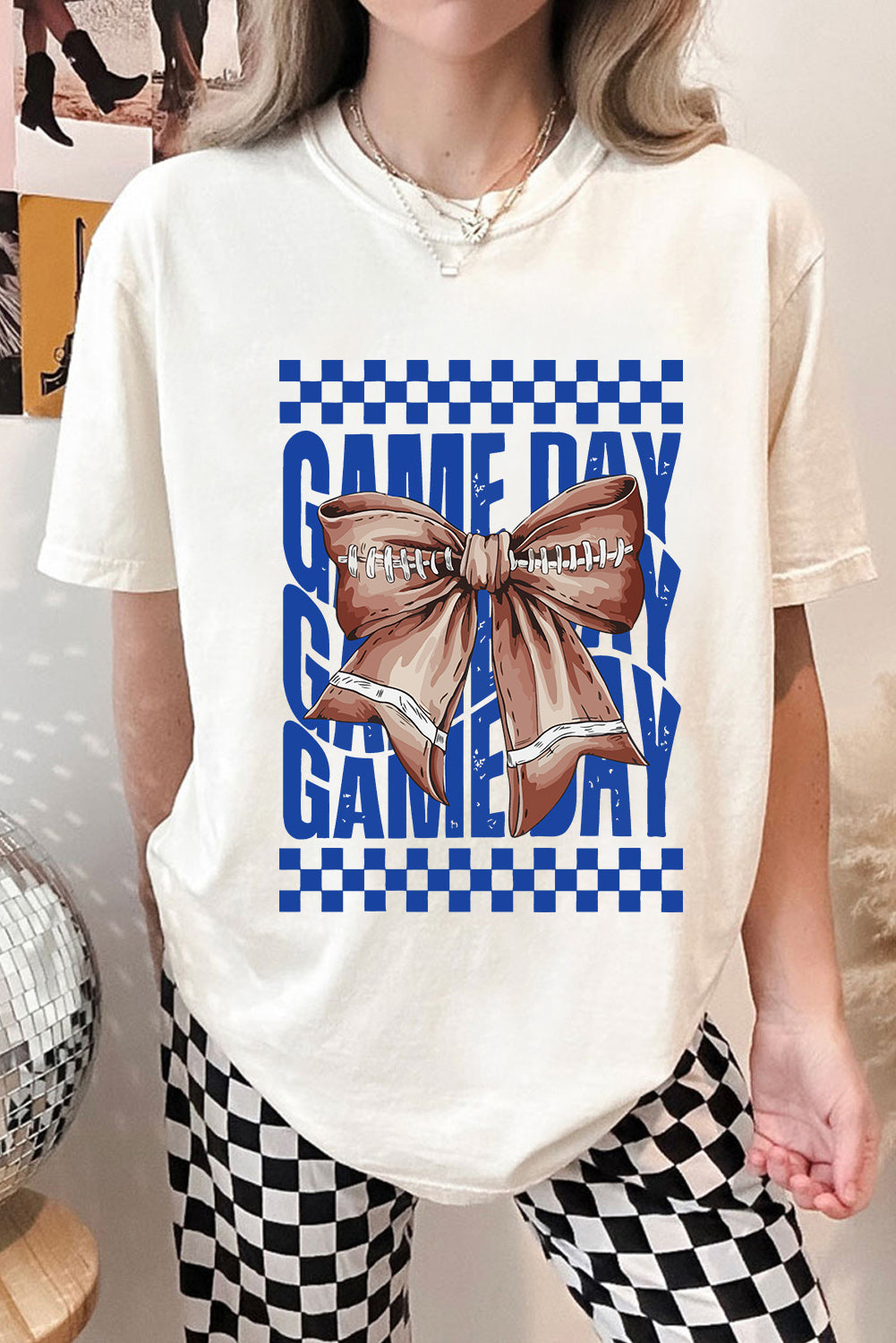 White Football Bow GAME DAY Graphic Tee