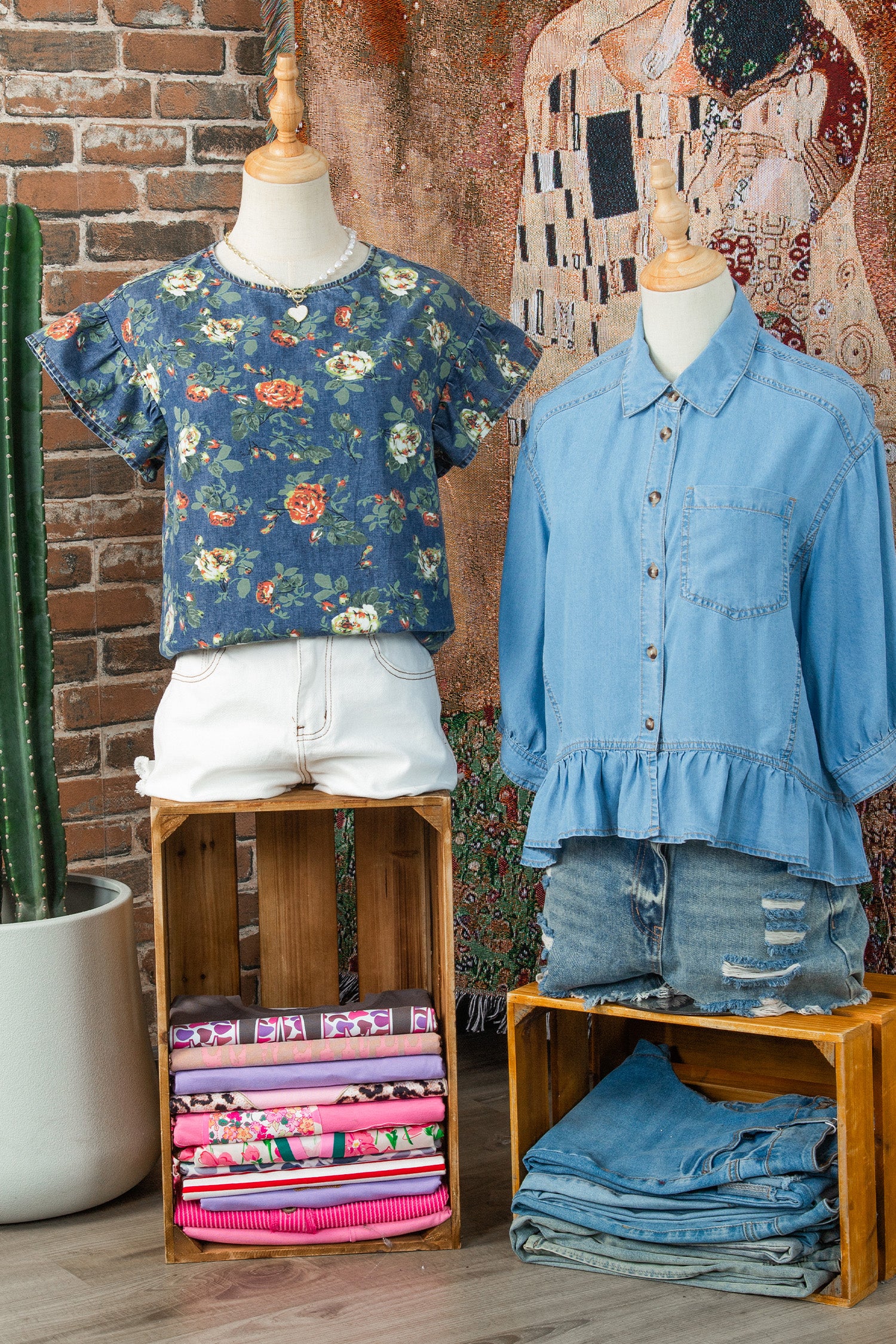 Ashleigh Blue Ruffled Short Sleeve Floral Denim Top