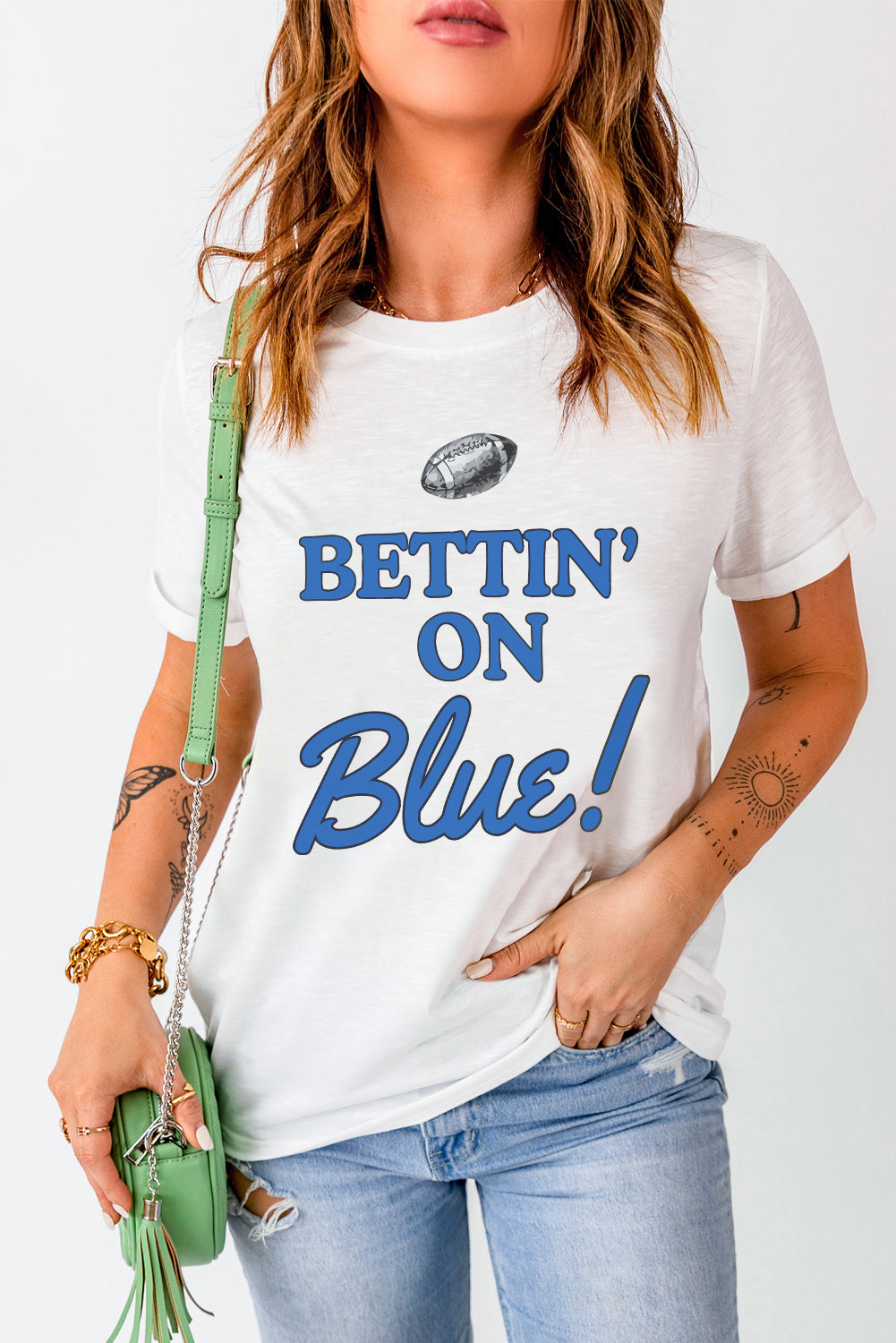 Football BETTIN ON Blue Graphic Crewneck T Shirt