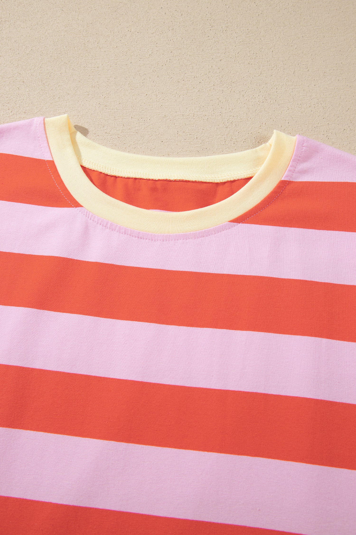 Rose Stripe Cuffed Short Sleeve Pocketed Casual T Shirt Long Dress