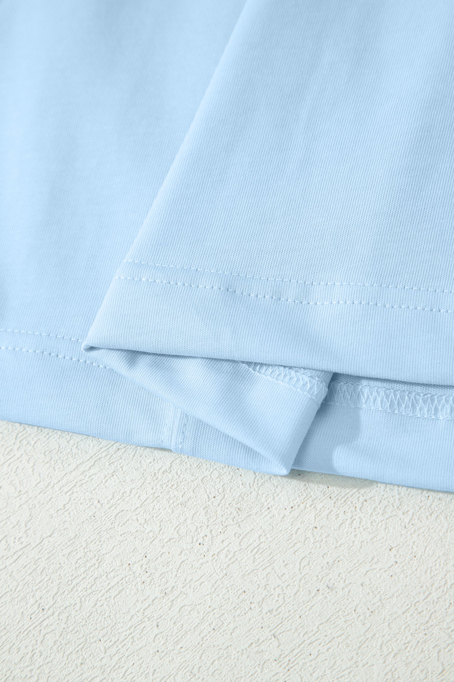 Mist Blue Stitched Detail Loose Tank Top 2pcs Short Set