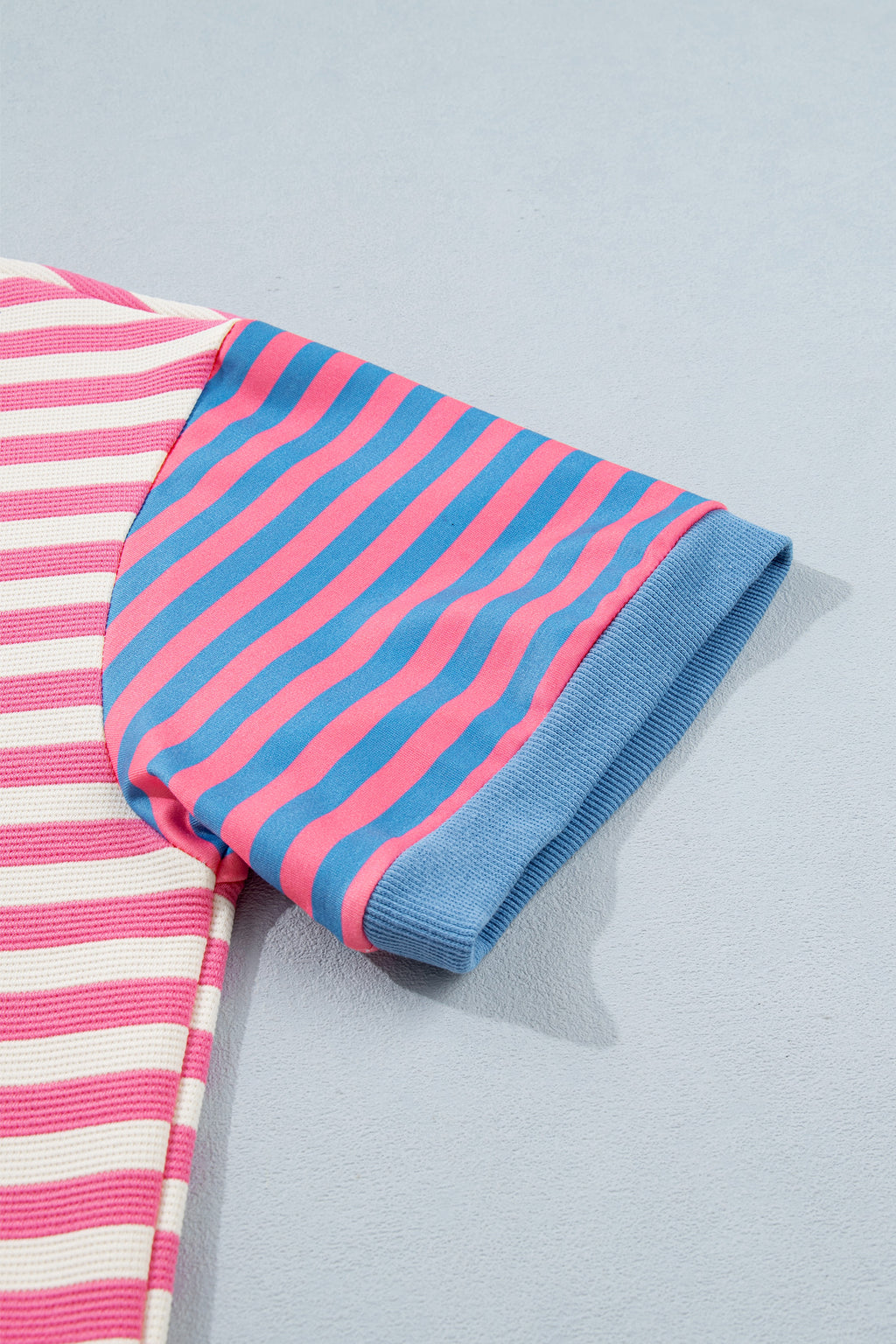 Pink Stripe Contrast Patchwork Short Sleeve T Shirt Shift Dress