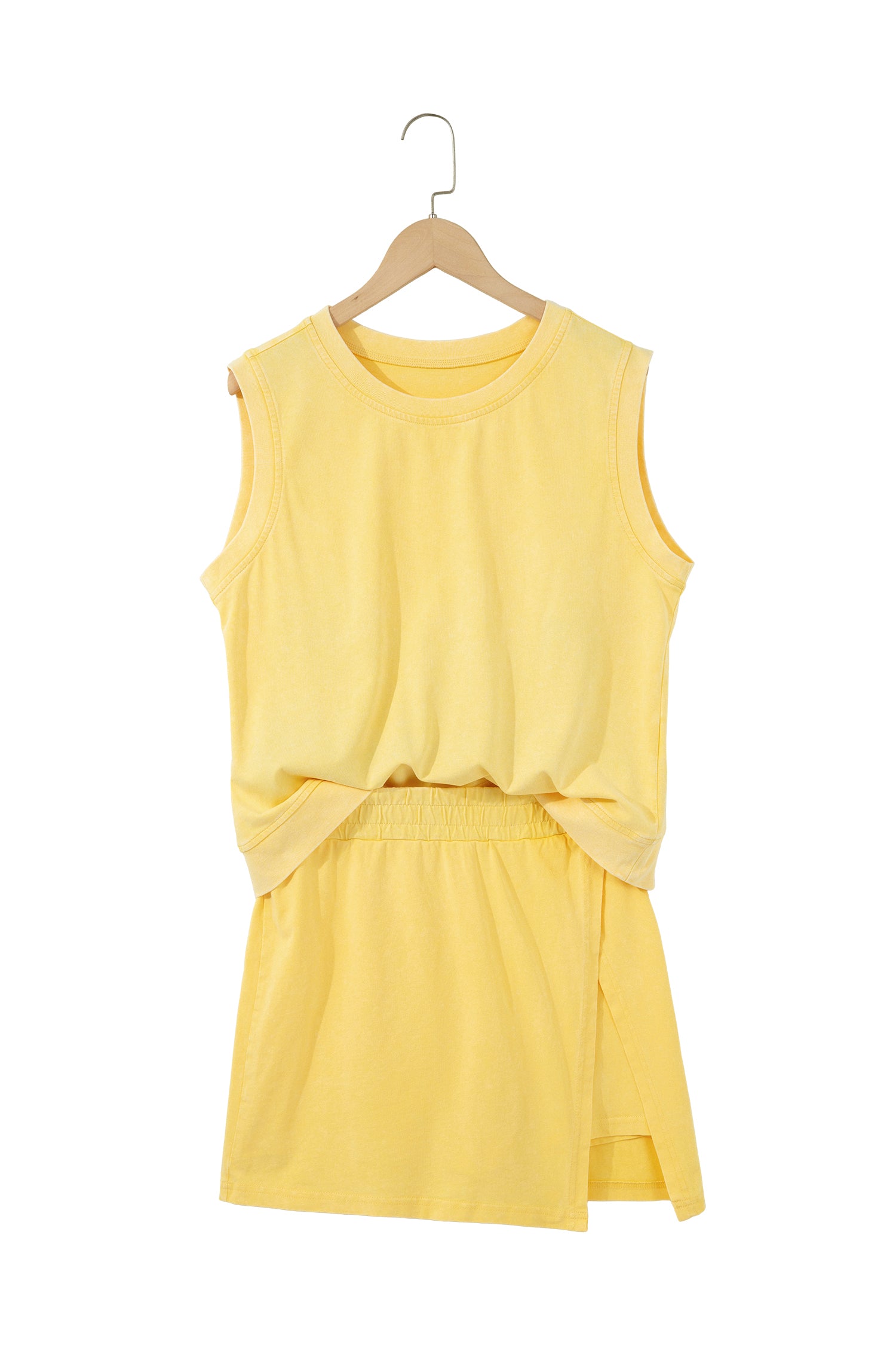 Yellow Cream 2 Pieces Mineral Wash Cotton Tank Top Lined Split Skort Set