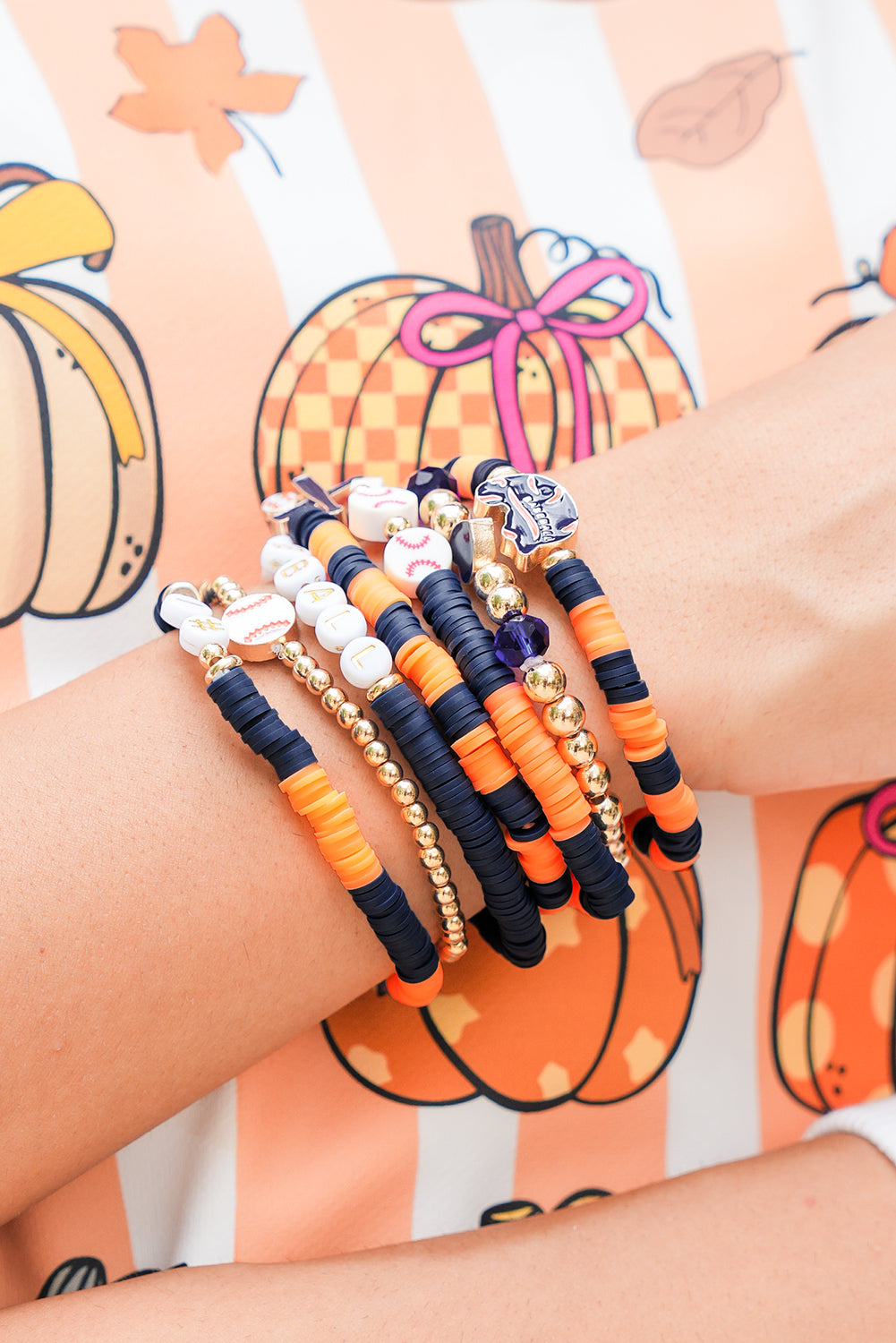Orange 7pcs Game Day Football Stackable Bracelet Set