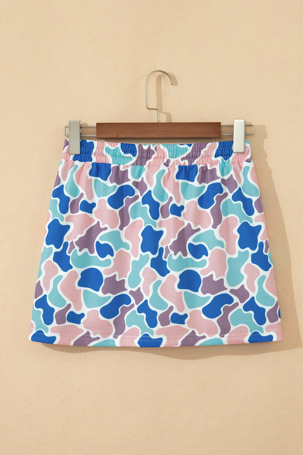 Khaki Abstract Camo Elastic Waist Drawstring Mini Skort