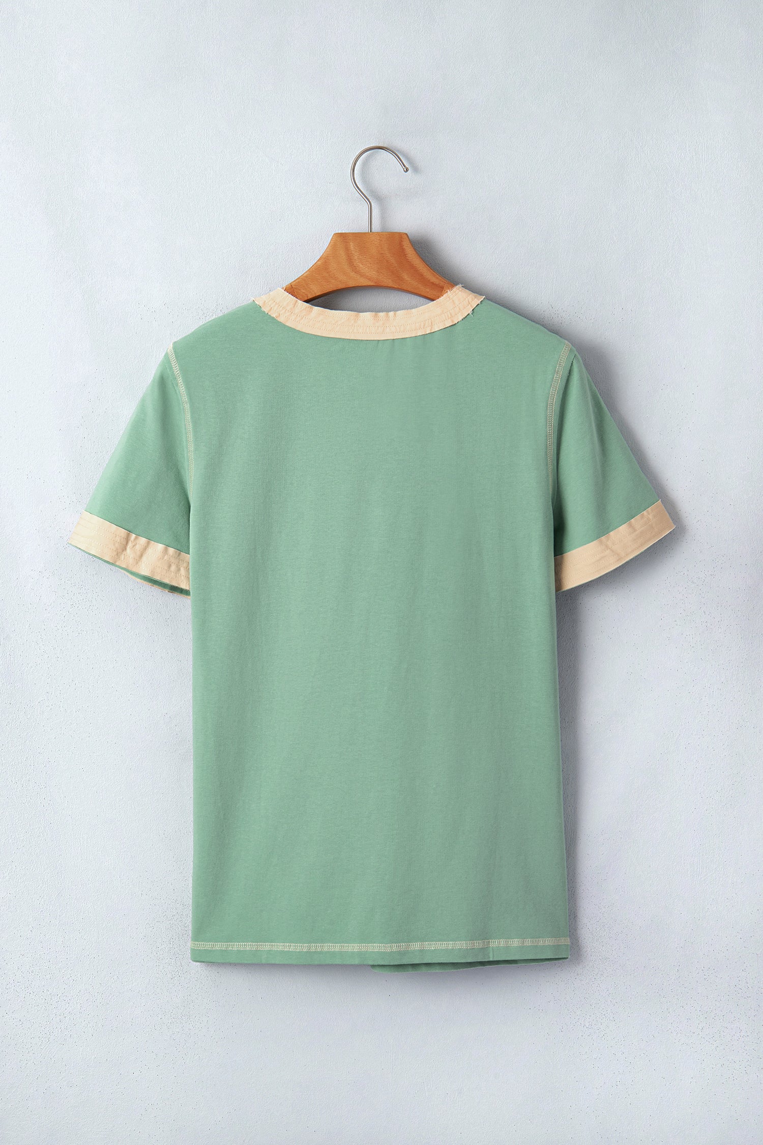 Mint Green Raw Seam Color Block Detail Buttoned Henley Tee
