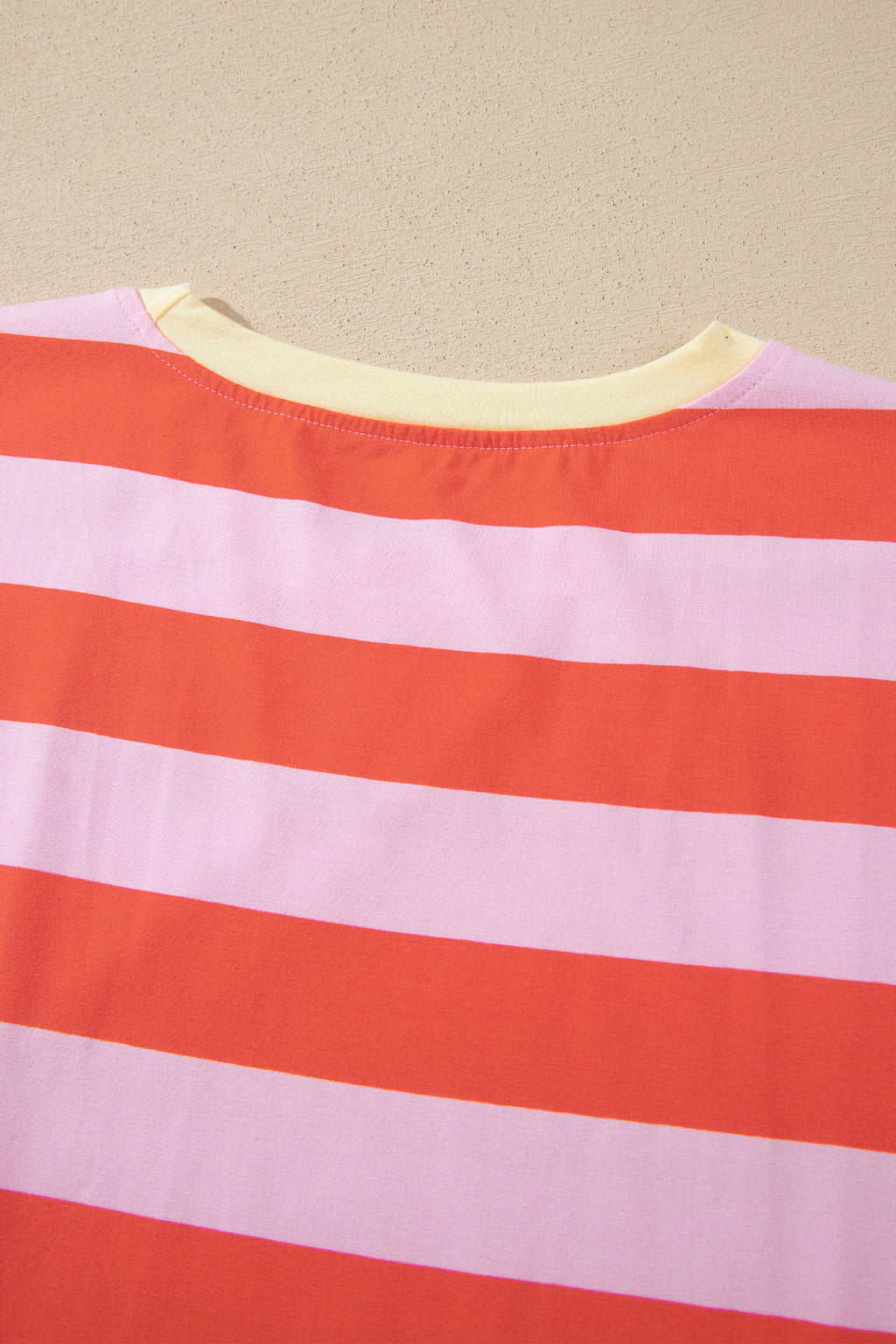 Rose Stripe Cuffed Short Sleeve Pocketed Casual T Shirt Long Dress