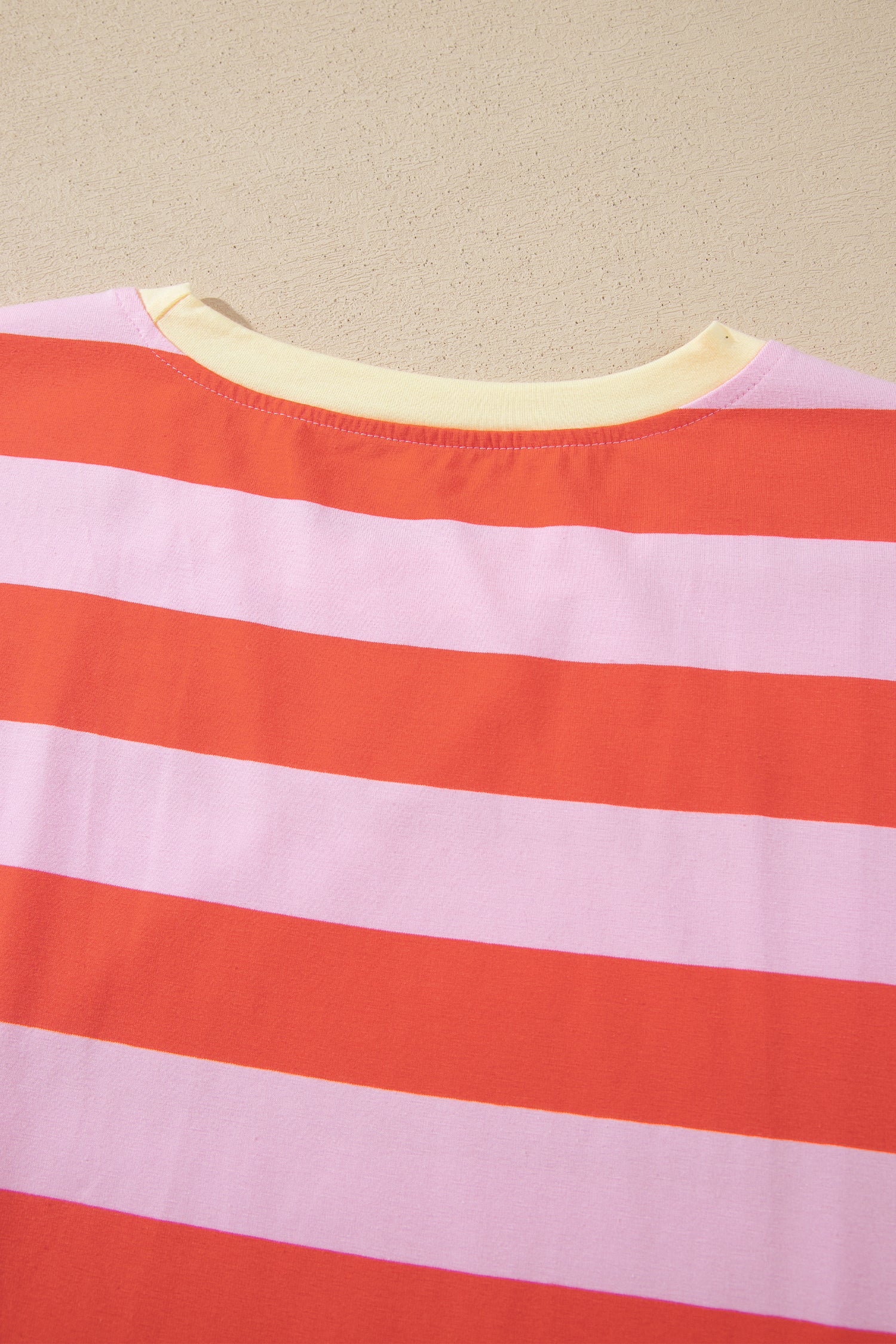 Rose Stripe Cuffed Short Sleeve Pocketed Casual T Shirt Long Dress