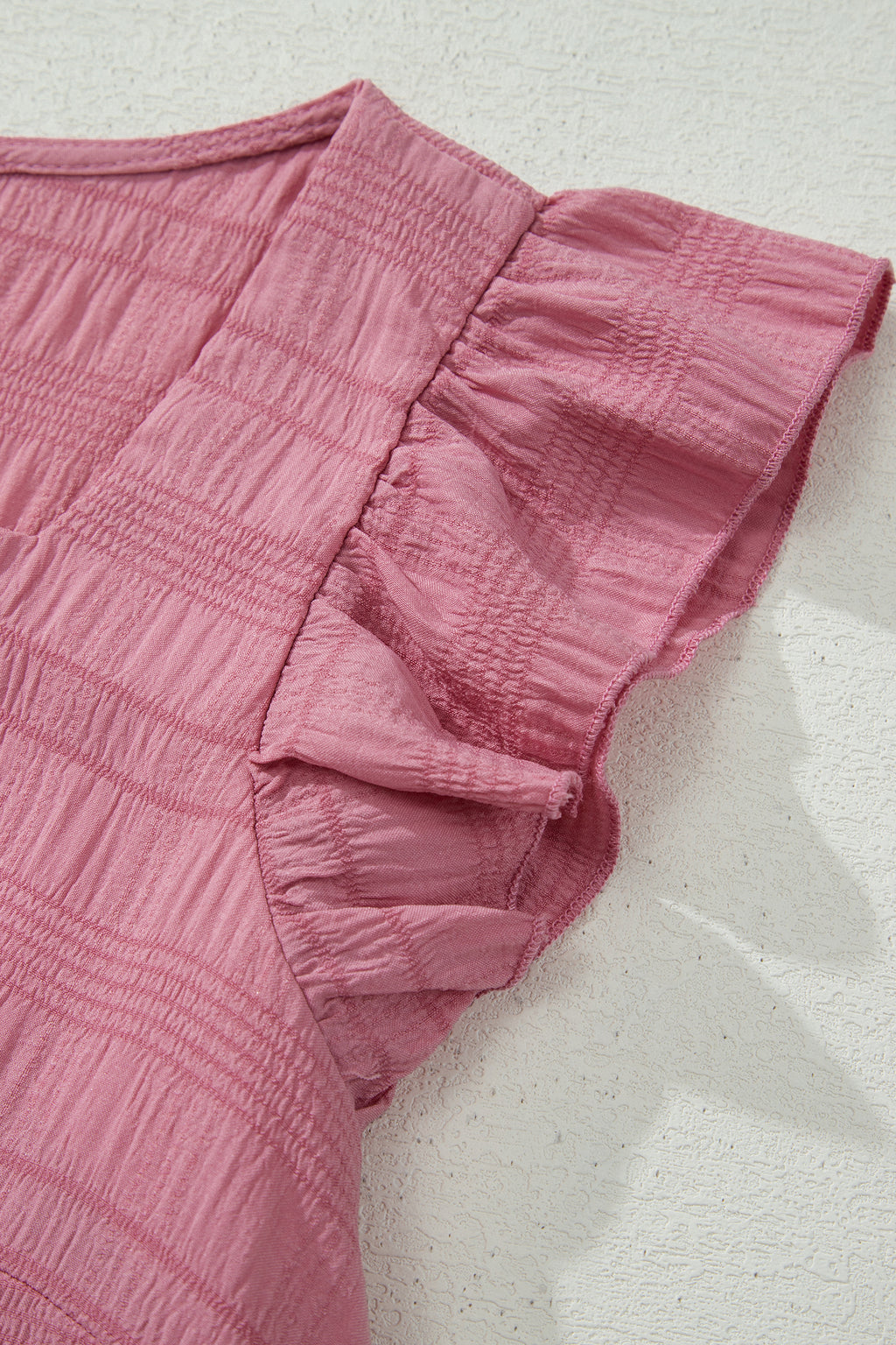 Peach Blossom Textured Square Neck Top and Shirred High Waist Shorts Set