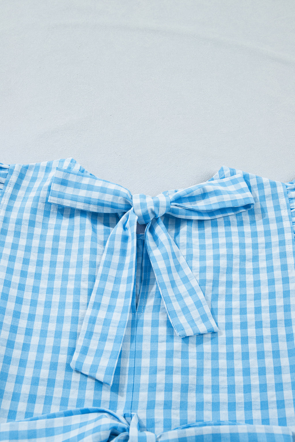Blue Knot Back Ruffled Short Sleeve Gingham Maxi Dress